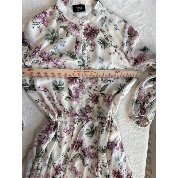 VICI Women's Floral Ruffle Tiered Mini Dress Sheer Long Sleeve Size M - Picture 6 of 11